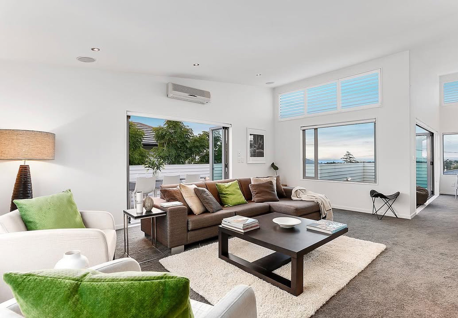 Modern apartment interior with strata exterior view